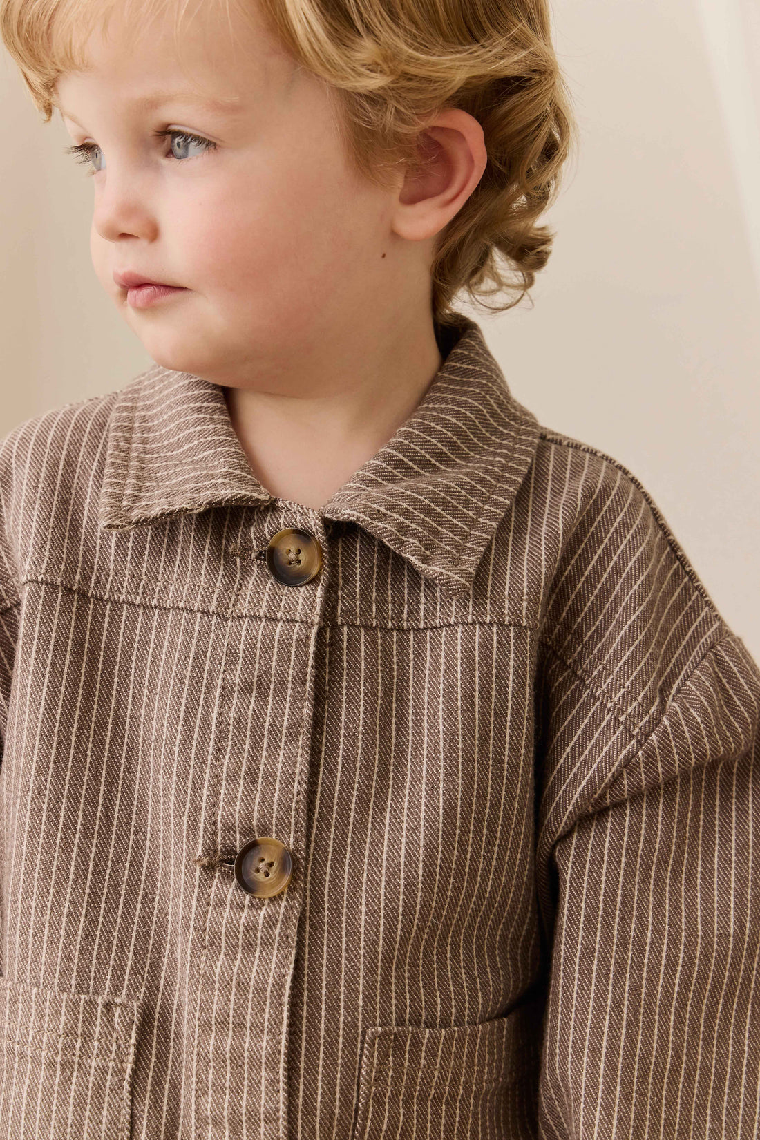 Axel Jacket - Mini Pinstripe Cassava/Iroko Childrens Jacket from Jamie Kay NZ