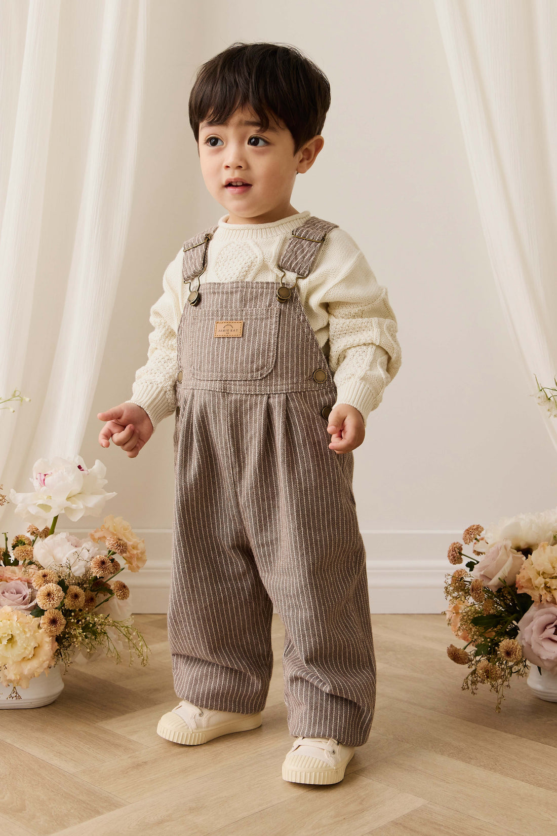 Blair Overall - Mini Pinstripe Cassava / Iroko Childrens Overall from Jamie Kay NZ
