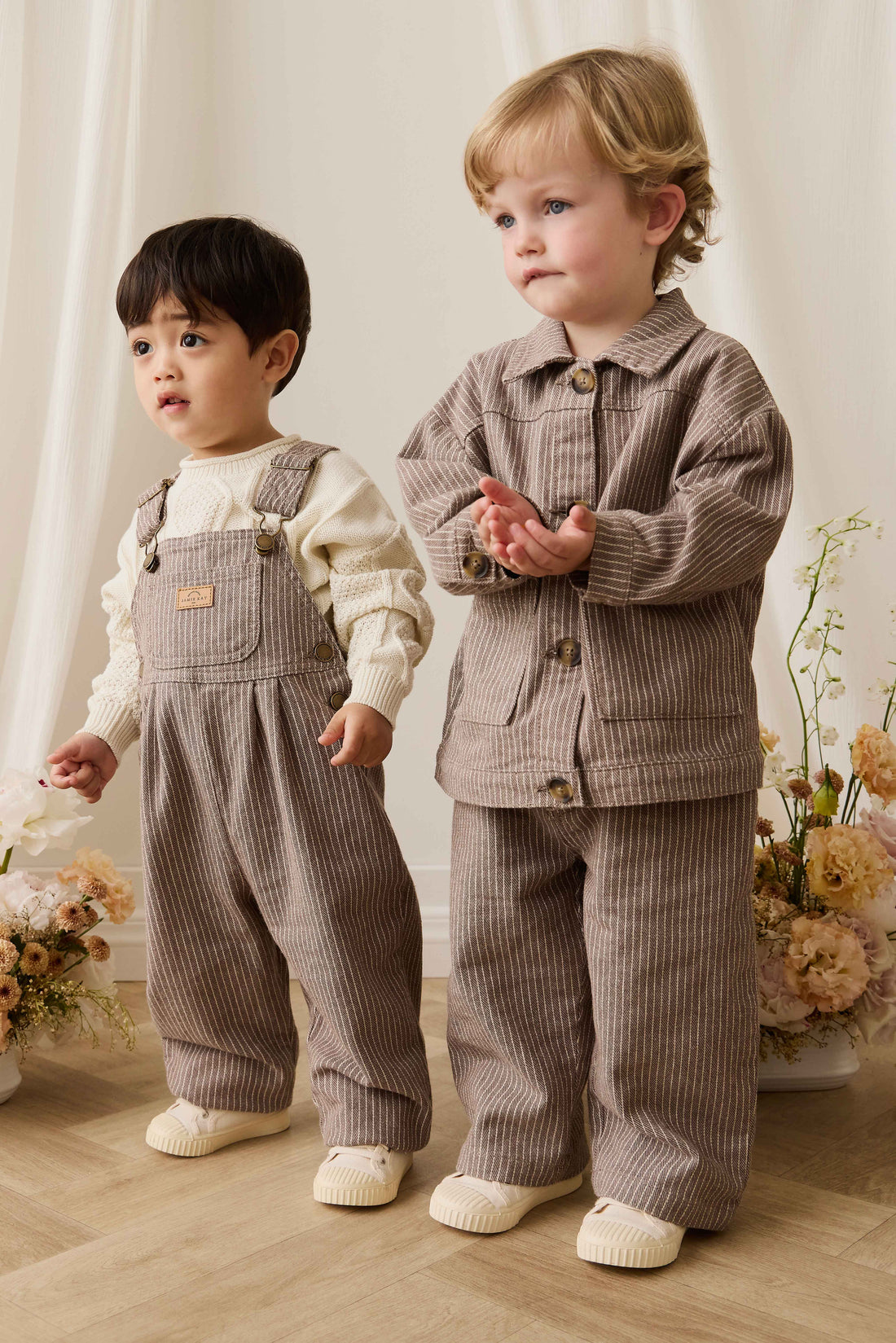 Abel Pant - Mini Pinstripe Cassava / Iroko Childrens Pant from Jamie Kay NZ