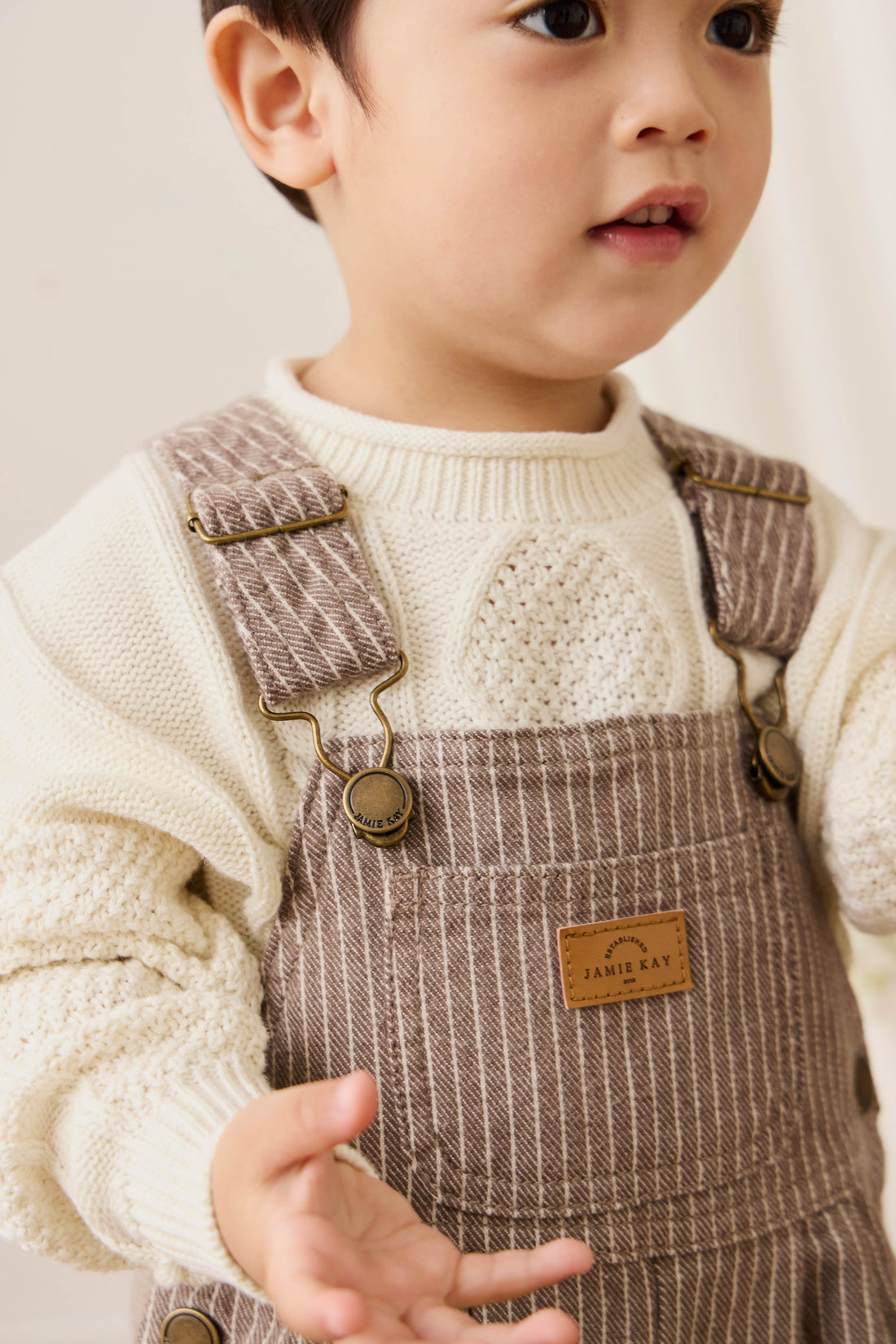 Blair Overall - Mini Pinstripe Cassava / Iroko Childrens Overall from Jamie Kay NZ