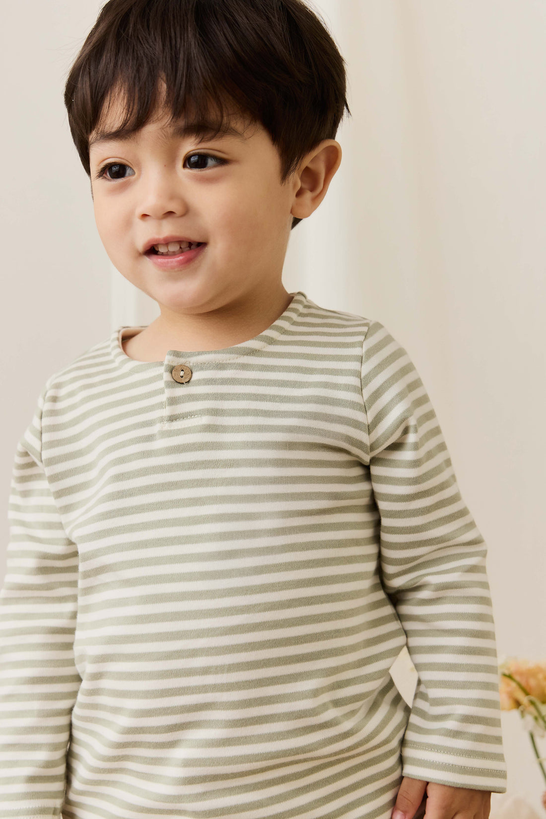 Pima Cotton Shae Top - Narrow Stripe Lichen / Cloud Childrens Top from Jamie Kay NZ