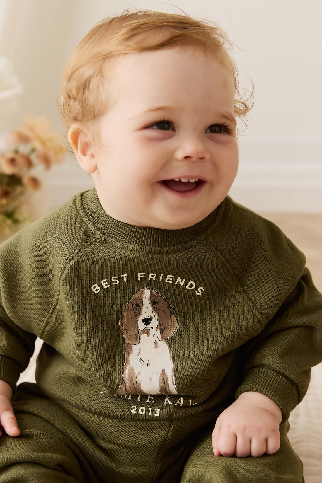 Organic Cotton Hayes Sweatshirt - Sicilian Olive Best Friends Childrens Sweatshirt from Jamie Kay NZ
