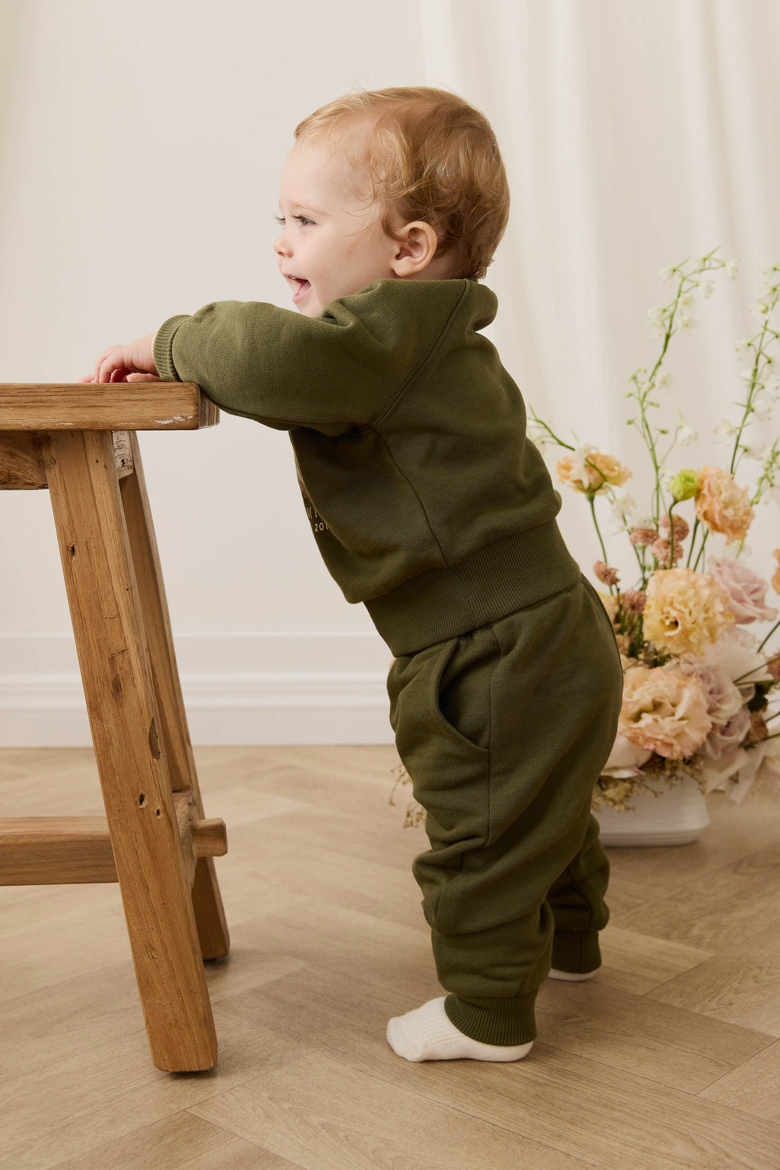 Organic Cotton Nash Track Pant - Sicilian Olive Childrens Pant from Jamie Kay NZ