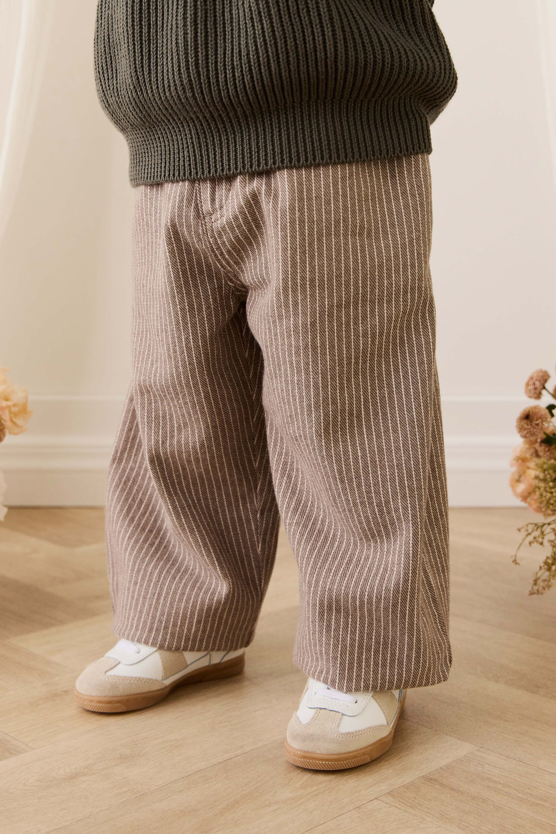 Abel Pant - Mini Pinstripe Cassava / Iroko Childrens Pant from Jamie Kay NZ