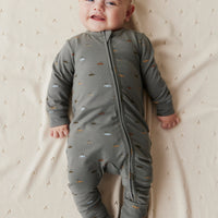 Organic Cotton Modal Reese Zip Onepiece - Vintage Cars Agave Childrens Onepiece from Jamie Kay NZ