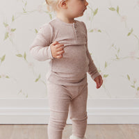 Organic Cotton Modal Long Sleeve Henley - Powder Pink Marle Childrens top from Jamie Kay NZ