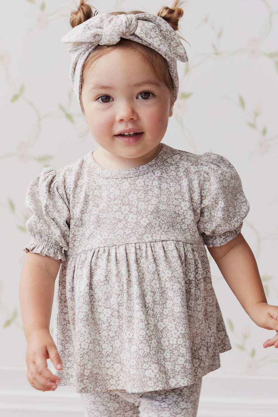 Organic Cotton Camille Top - Greta Floral Bark Childrens Top from Jamie Kay NZ