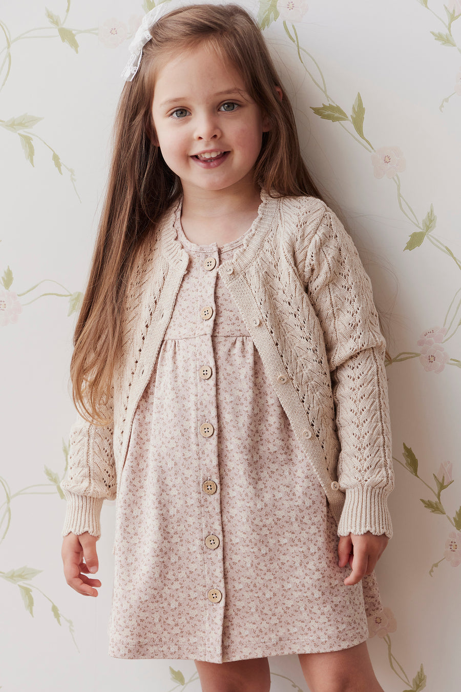 Hannah Knitted Cardigan - Light Oatmeal Marle Childrens Cardigan from Jamie Kay NZ