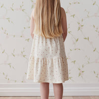 Organic Cotton Fine Rib Matilda Dress - Simple Flowers Egret Childrens Dress from Jamie Kay NZ