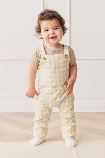 Organic Cotton Kingston Overall - Gingham Pale Khaki Childrens Overall from Jamie Kay NZ