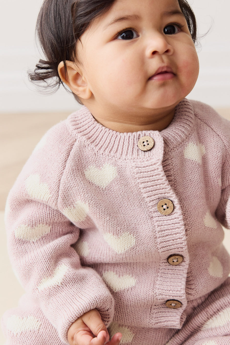 Camille Cardigan - Heart Jacquard Ballerina Marle Childrens Cardigan from Jamie Kay NZ