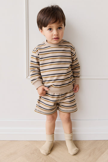 Organic Cotton Jalen Short - Raynor Stripe Pale Khaki Childrens Short from Jamie Kay NZ