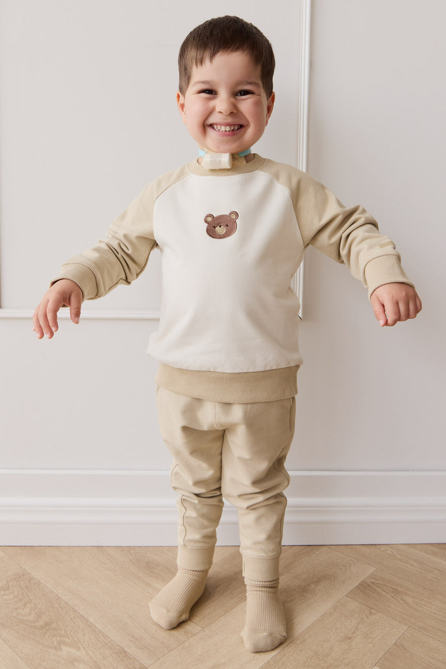 Organic Cotton Jalen Track Pant - Biscuit Childrens Pant from Jamie Kay NZ