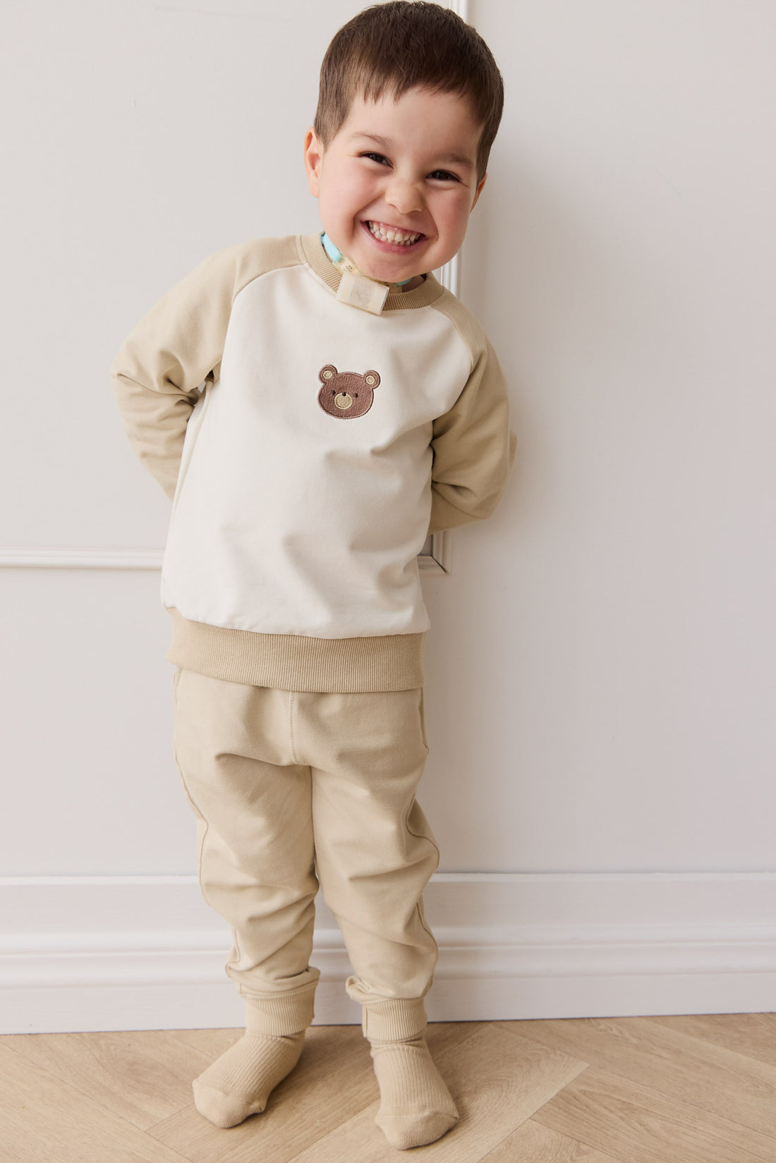 Organic Cotton Jalen Track Pant - Biscuit Childrens Pant from Jamie Kay NZ