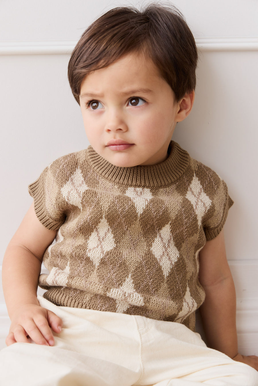 Marcus Knit Vest - Marcus Jacquard Pecan Childrens Vest from Jamie Kay NZ