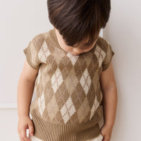 Marcus Knit Vest - Marcus Jacquard Pecan Childrens Vest from Jamie Kay NZ