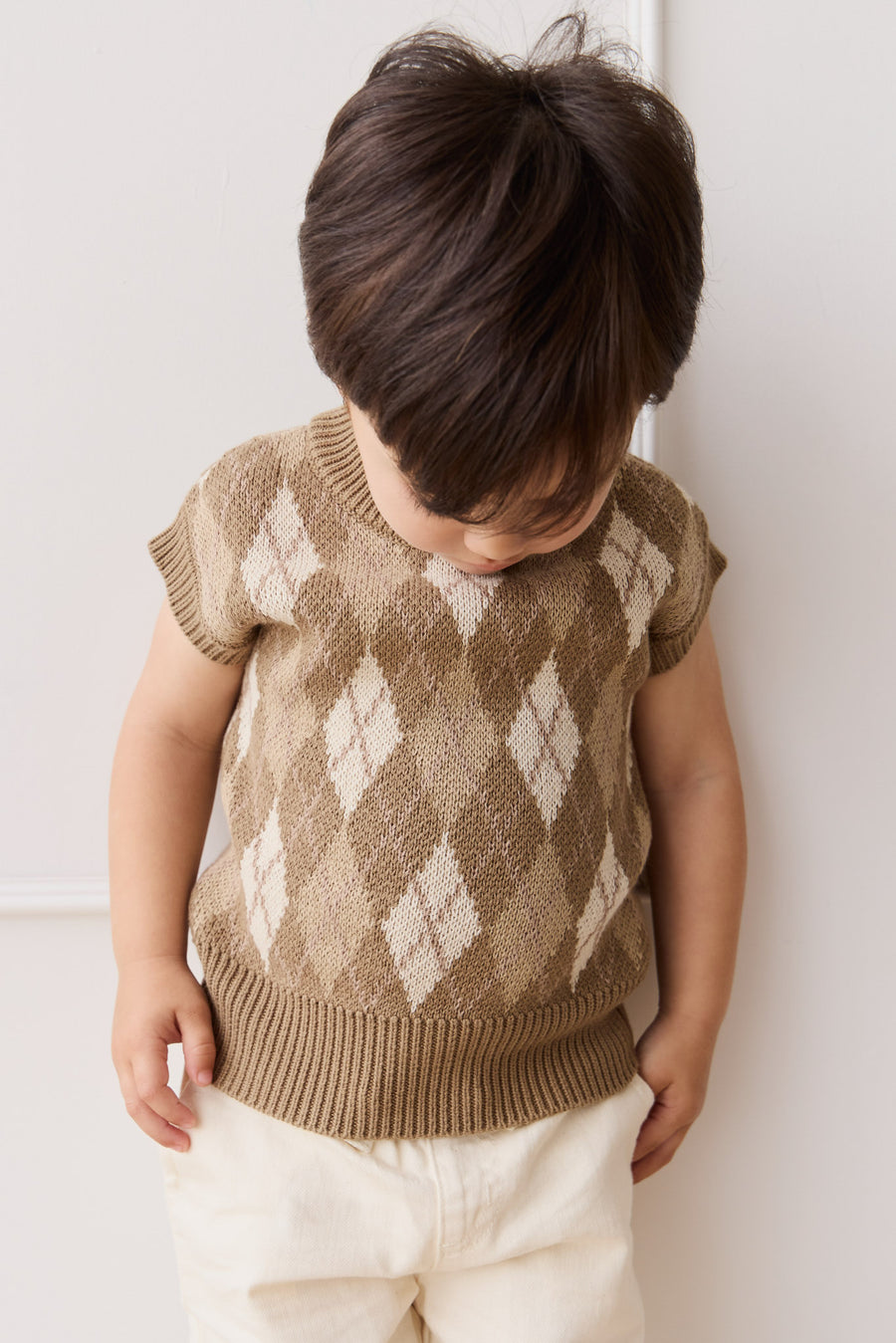 Marcus Knit Vest - Marcus Jacquard Pecan Childrens Vest from Jamie Kay NZ