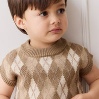 Marcus Knit Vest - Marcus Jacquard Pecan Childrens Vest from Jamie Kay NZ