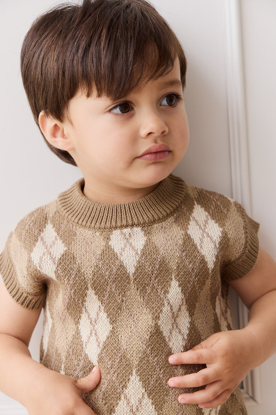 Marcus Knit Vest - Marcus Jacquard Pecan Childrens Vest from Jamie Kay NZ