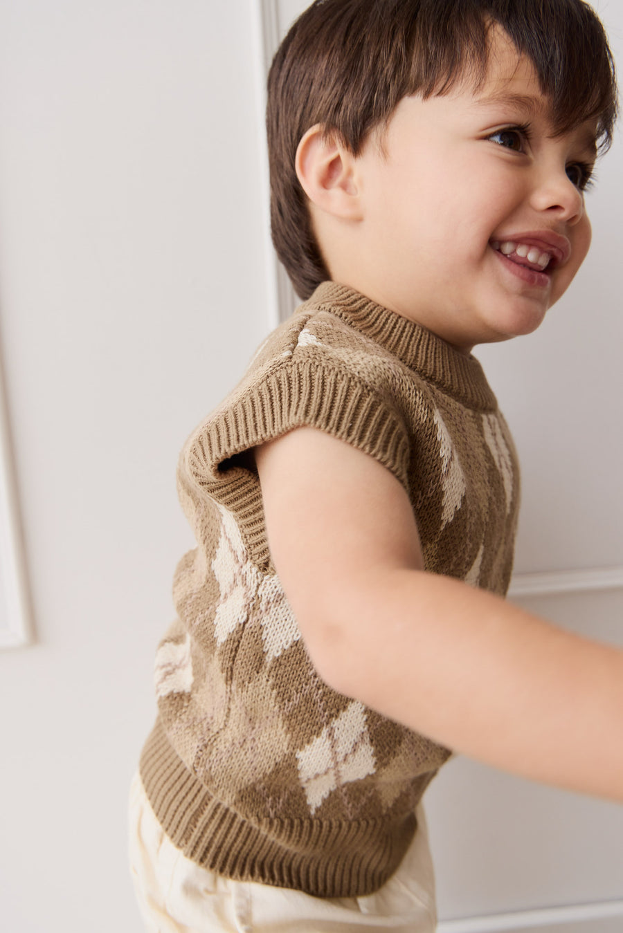 Marcus Knit Vest - Marcus Jacquard Pecan Childrens Vest from Jamie Kay NZ