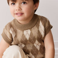 Marcus Knit Vest - Marcus Jacquard Pecan Childrens Vest from Jamie Kay NZ