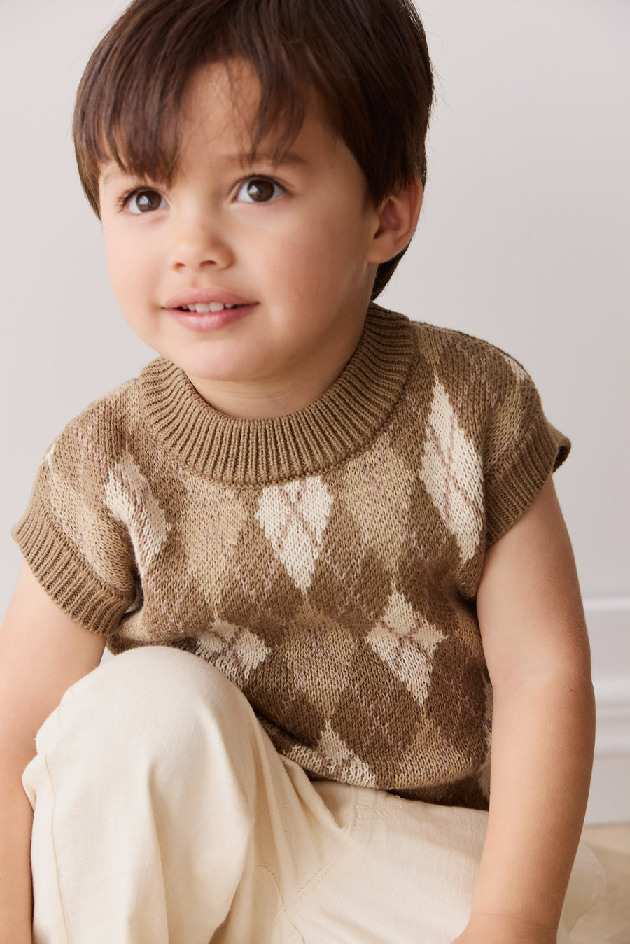 Marcus Knit Vest - Marcus Jacquard Pecan Childrens Vest from Jamie Kay NZ