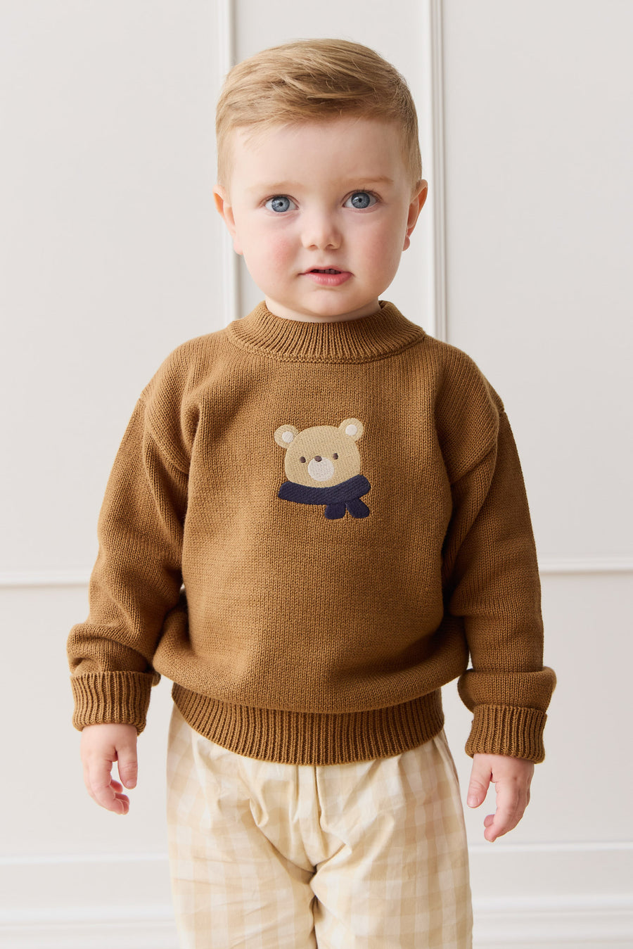 Leon Knit Jumper - Cosy Bobbie Autumn Bronze Childrens Jumper from Jamie Kay NZ