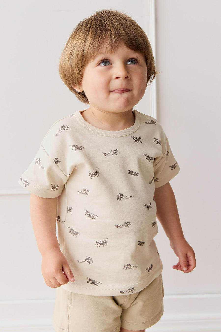 Pima Cotton Hunter Tee - Avion Oat Childrens Top from Jamie Kay NZ