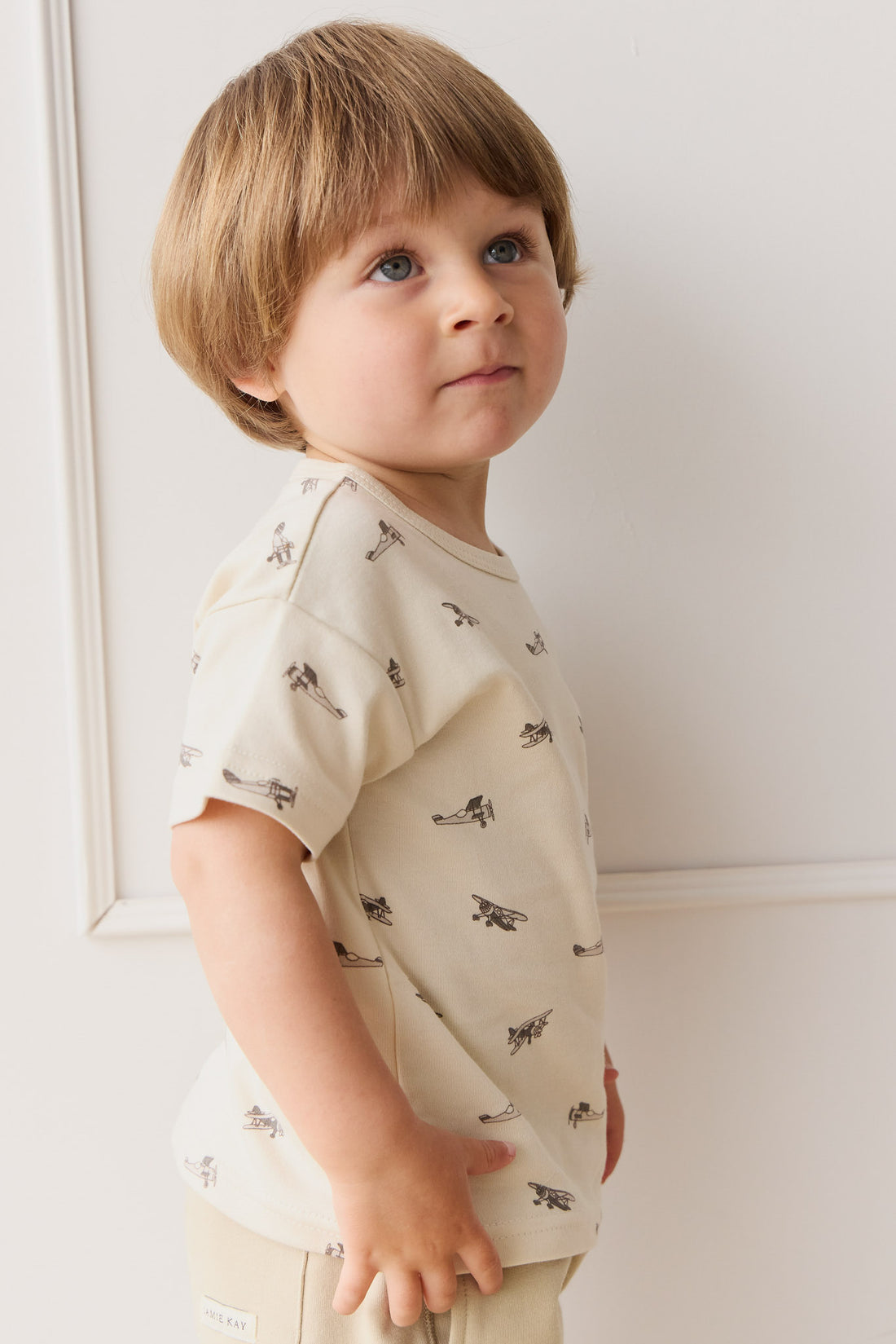 Pima Cotton Hunter Tee - Avion Oat Childrens Top from Jamie Kay NZ