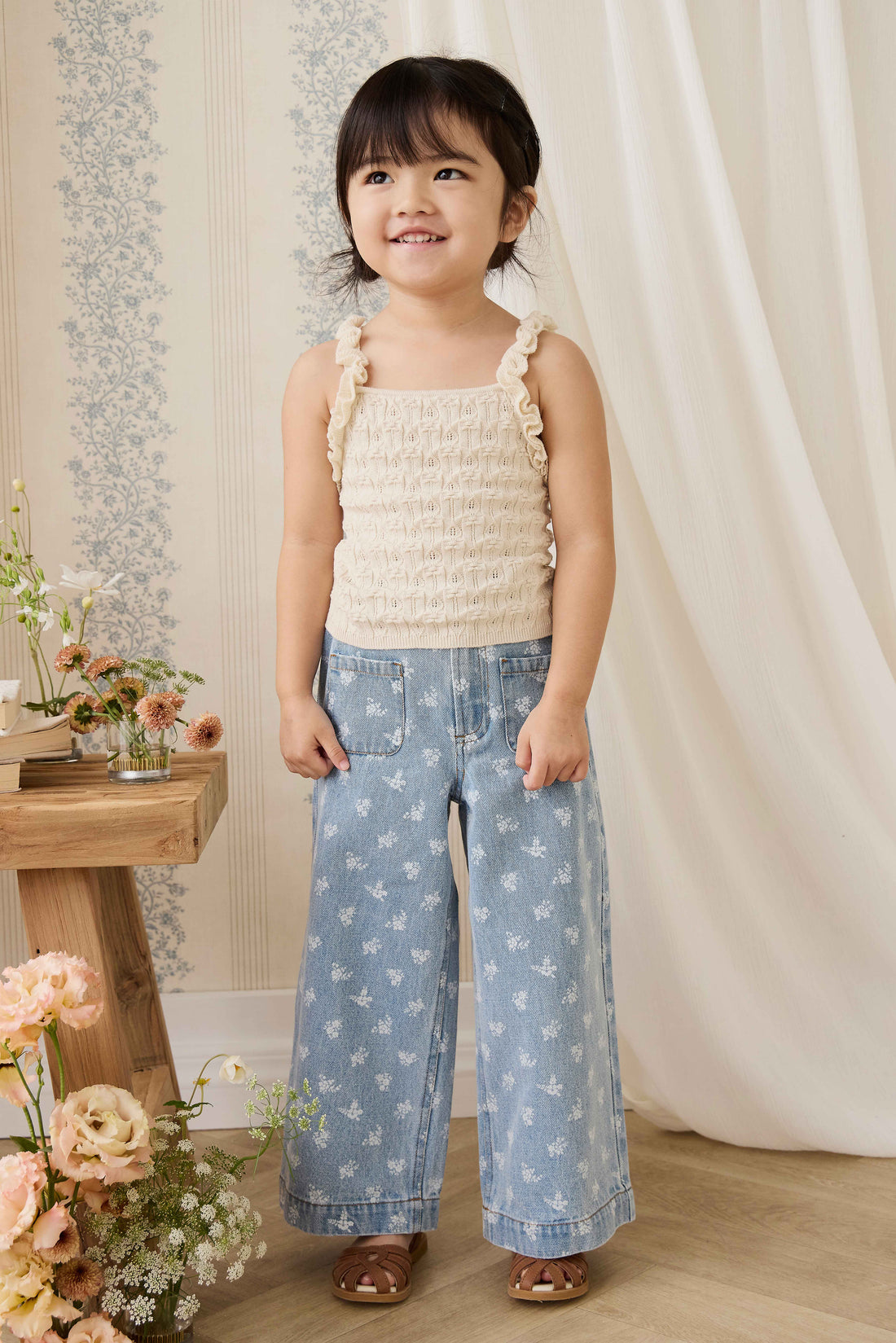 Theodora Pant - Tully Floral Denim Childrens Pant from Jamie Kay NZ