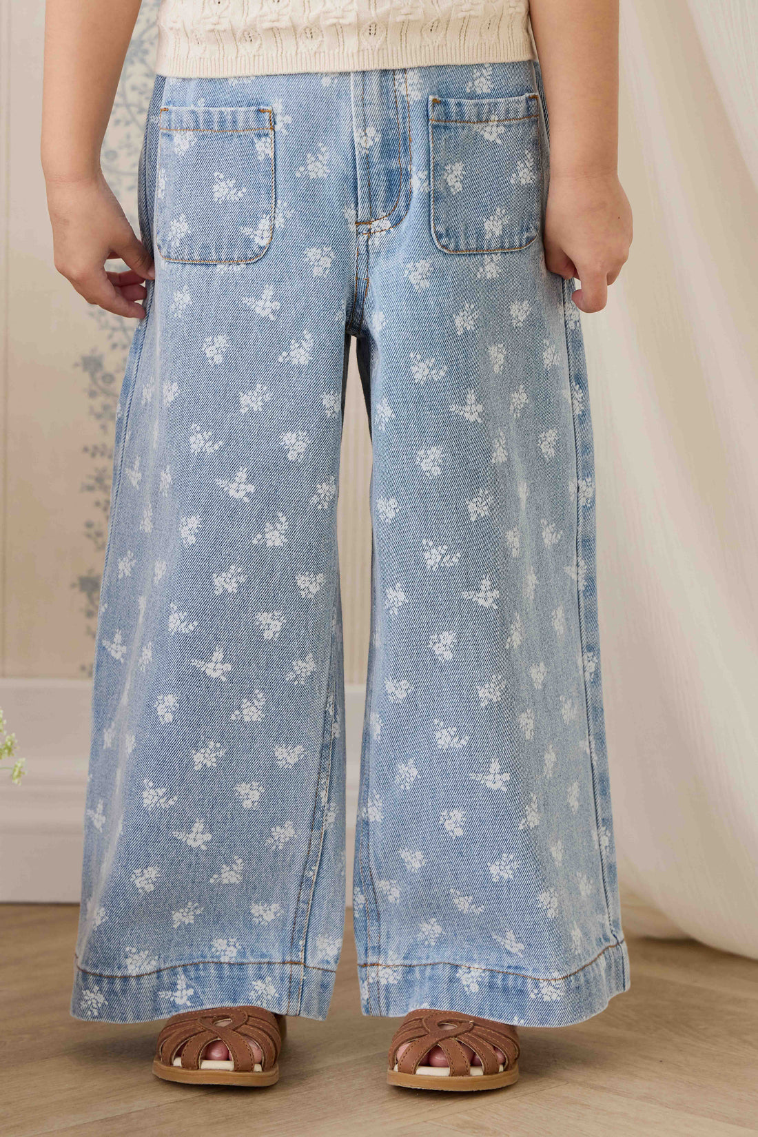 Theodora Pant - Tully Floral Denim Childrens Pant from Jamie Kay NZ