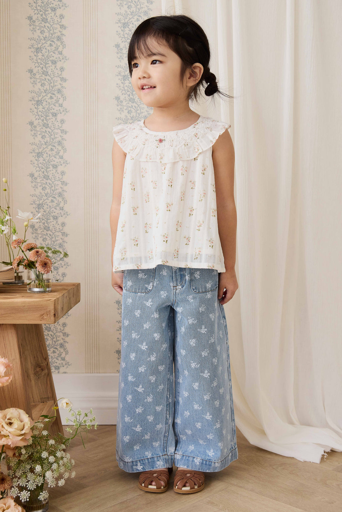 Theodora Pant - Tully Floral Denim Childrens Pant from Jamie Kay NZ