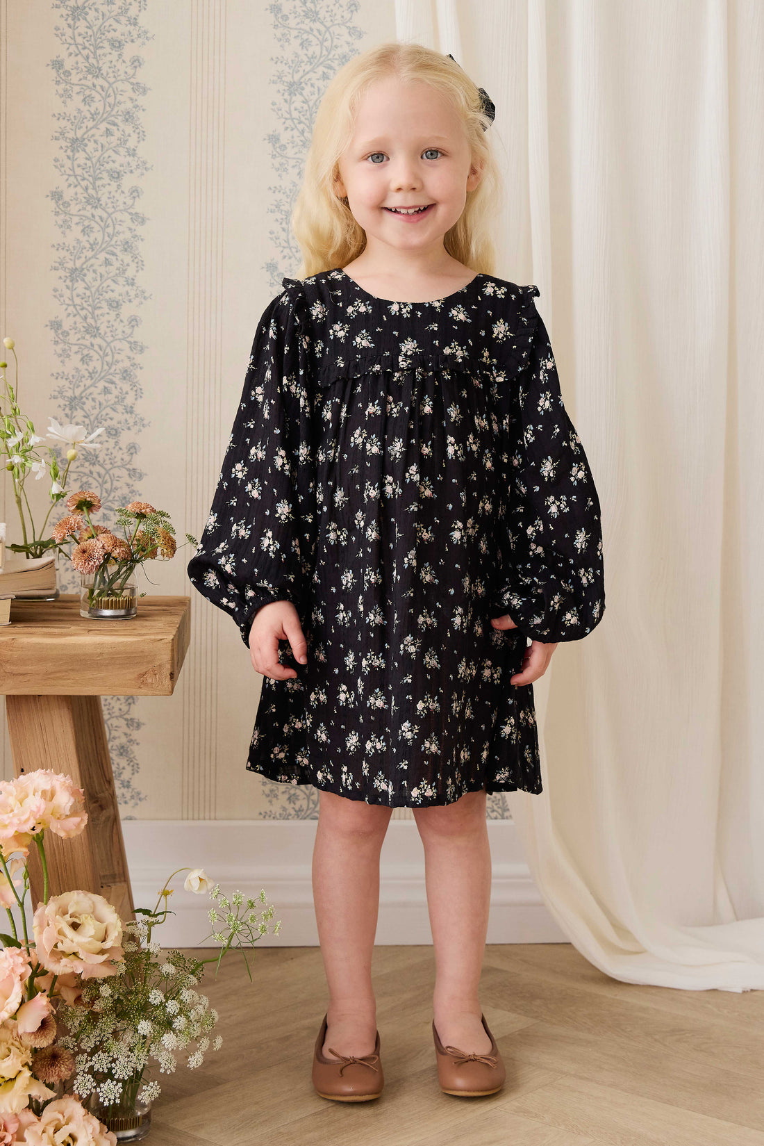 Organic Cotton Gianna Dress - Cassie Caviar Childrens Dress from Jamie Kay NZ