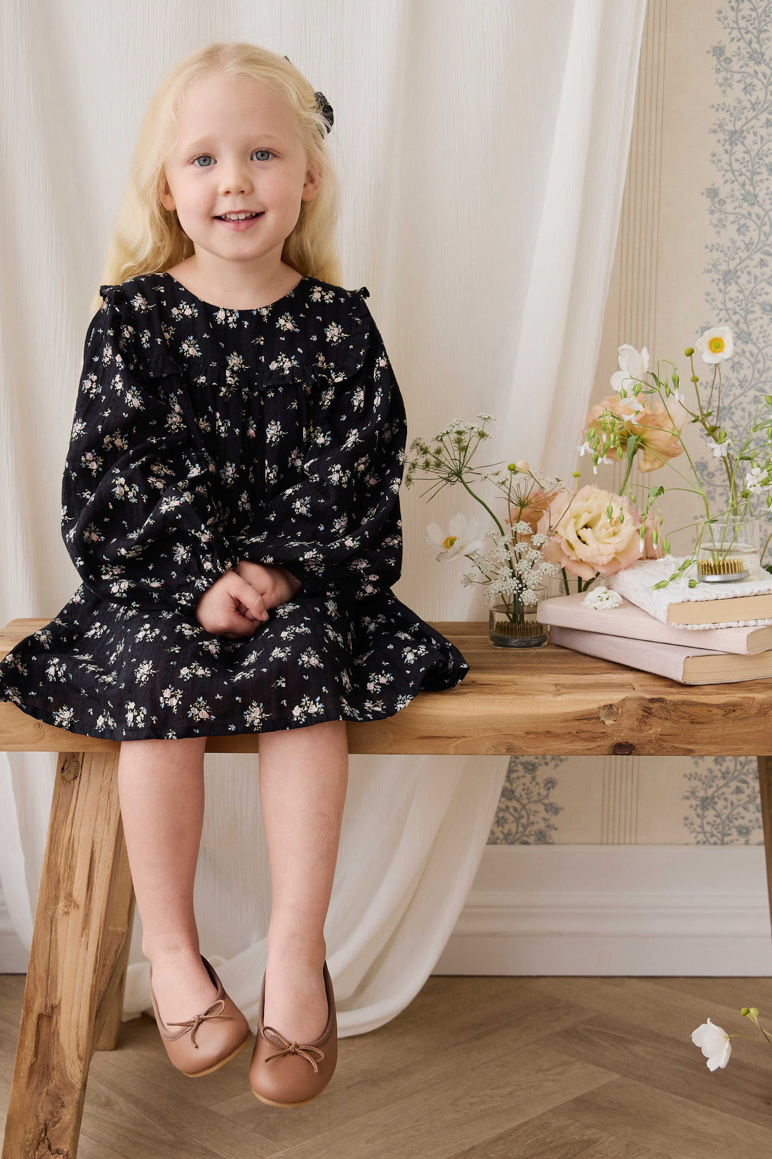 Organic Cotton Gianna Dress - Cassie Caviar Childrens Dress from Jamie Kay NZ