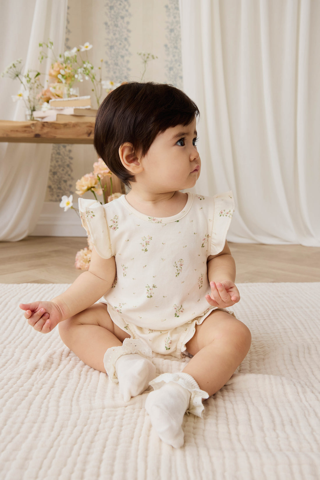Organic Cotton Adrienne Playsuit - Josepha Egret Small Childrens Playsuit from Jamie Kay NZ