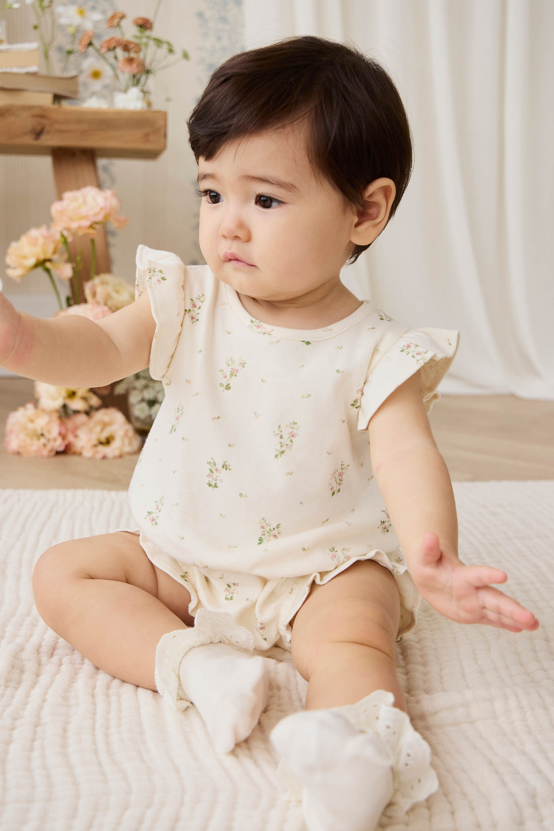 Organic Cotton Adrienne Playsuit - Josepha Egret Small Childrens Playsuit from Jamie Kay NZ