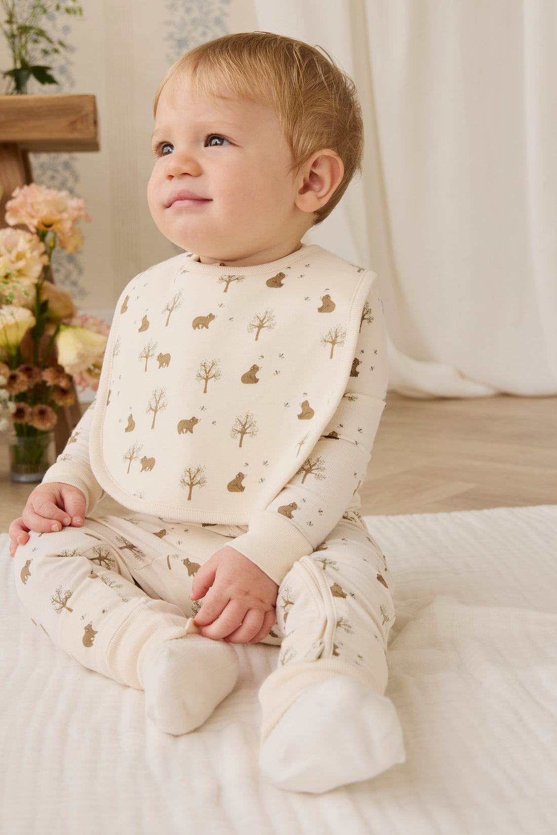 Organic Cotton Bib - Honey Bear Cloud Childrens Bib from Jamie Kay NZ