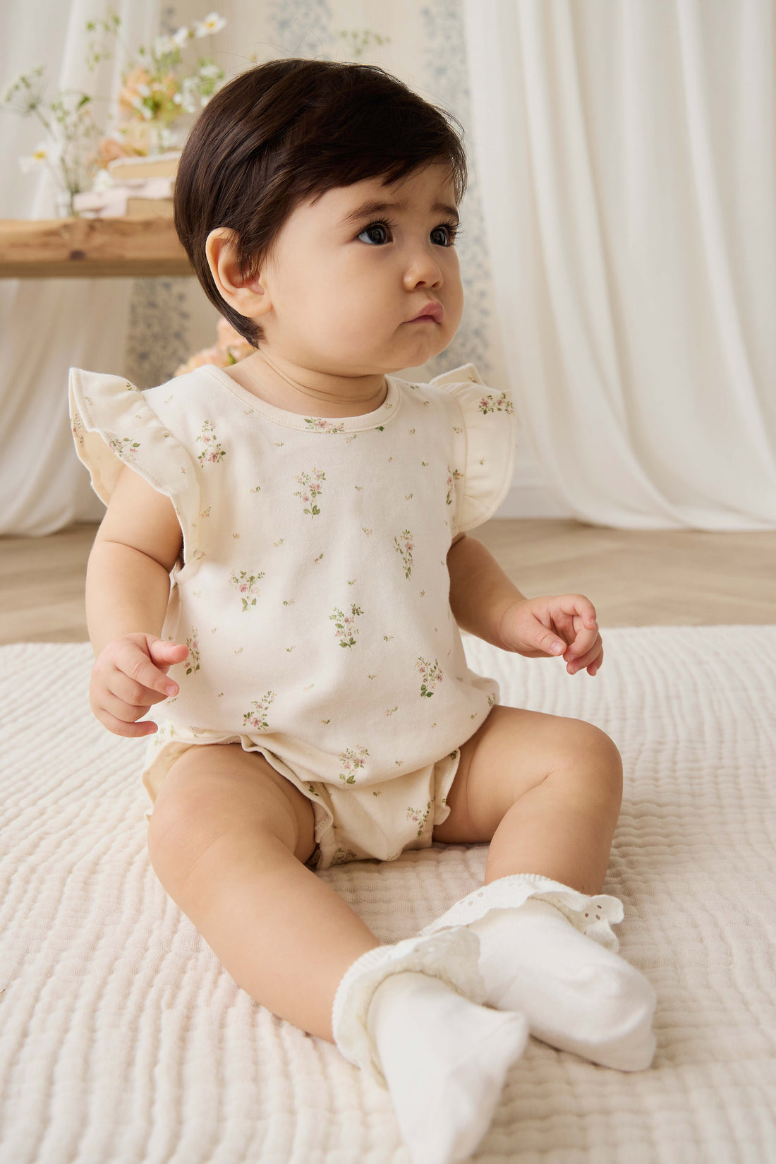 Organic Cotton Adrienne Playsuit - Josepha Egret Small Childrens Playsuit from Jamie Kay NZ