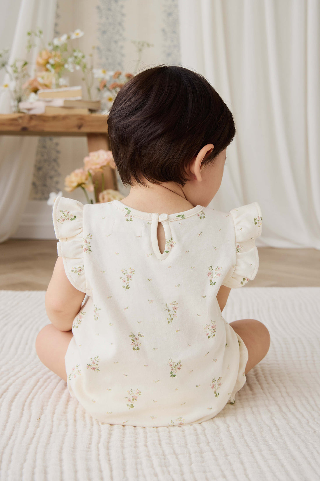 Organic Cotton Adrienne Playsuit - Josepha Egret Small Childrens Playsuit from Jamie Kay NZ