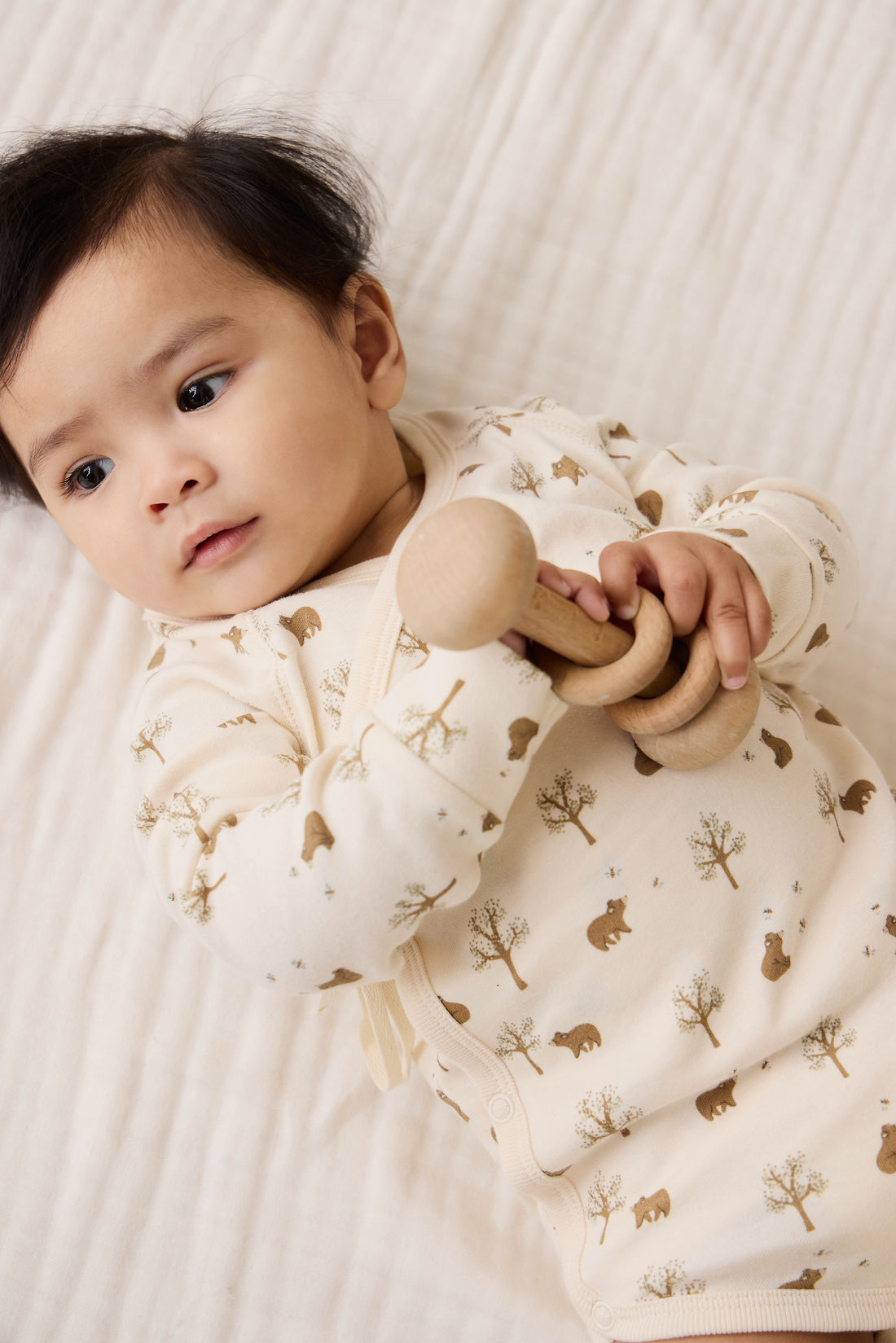 Organic Cotton Ames Wrap Long Sleeve Bodysuit - Honey Bear Cloud Childrens Bodysuit from Jamie Kay NZ