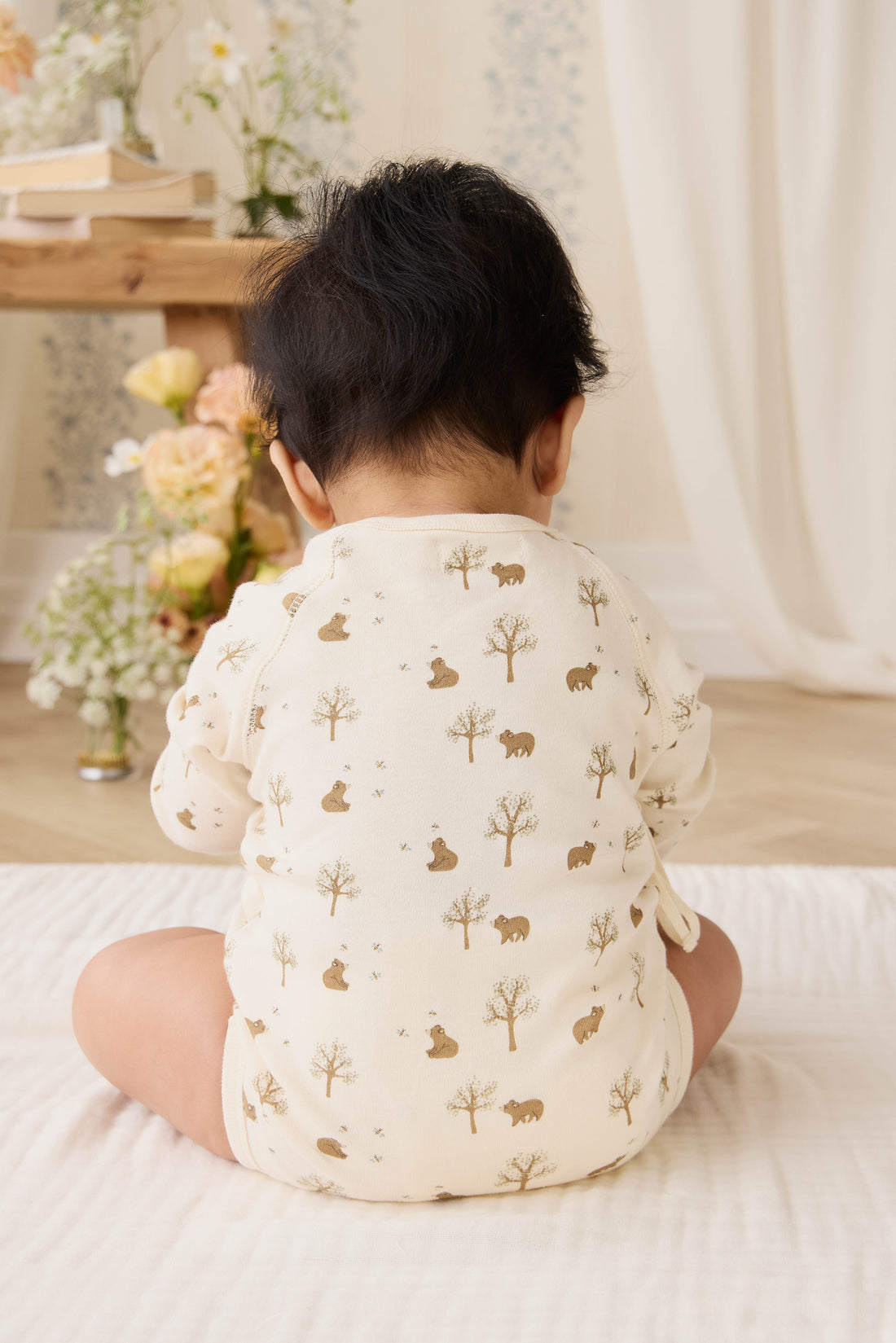 Organic Cotton Ames Wrap Long Sleeve Bodysuit - Honey Bear Cloud Childrens Bodysuit from Jamie Kay NZ