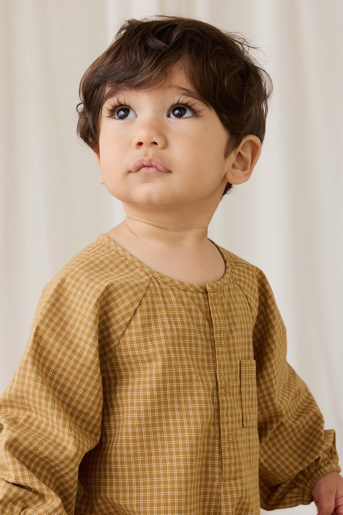 Organic Cotton Milton Onepiece - Windowpane Check Buckwheat Childrens Onepiece from Jamie Kay NZ