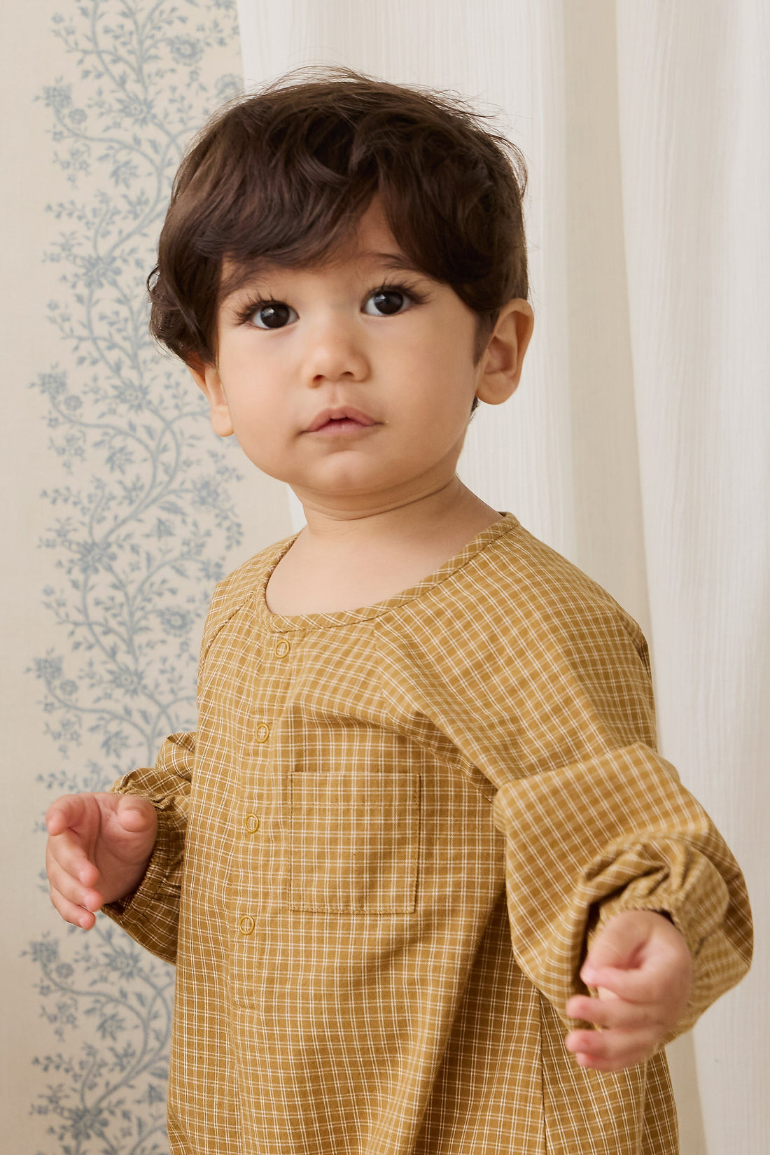 Organic Cotton Milton Onepiece - Windowpane Check Buckwheat Childrens Onepiece from Jamie Kay NZ