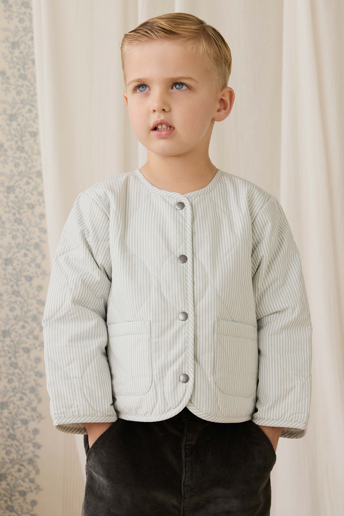 Elio Jacket - Fine Stripe Cloud/Bluegum Childrens Jacket from Jamie Kay NZ