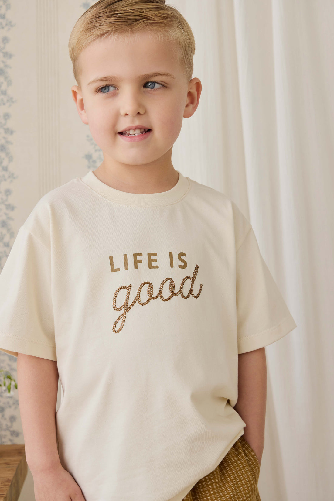Organic Cotton Bjorn Tee - Cloud Life is Good Childrens Top from Jamie Kay NZ