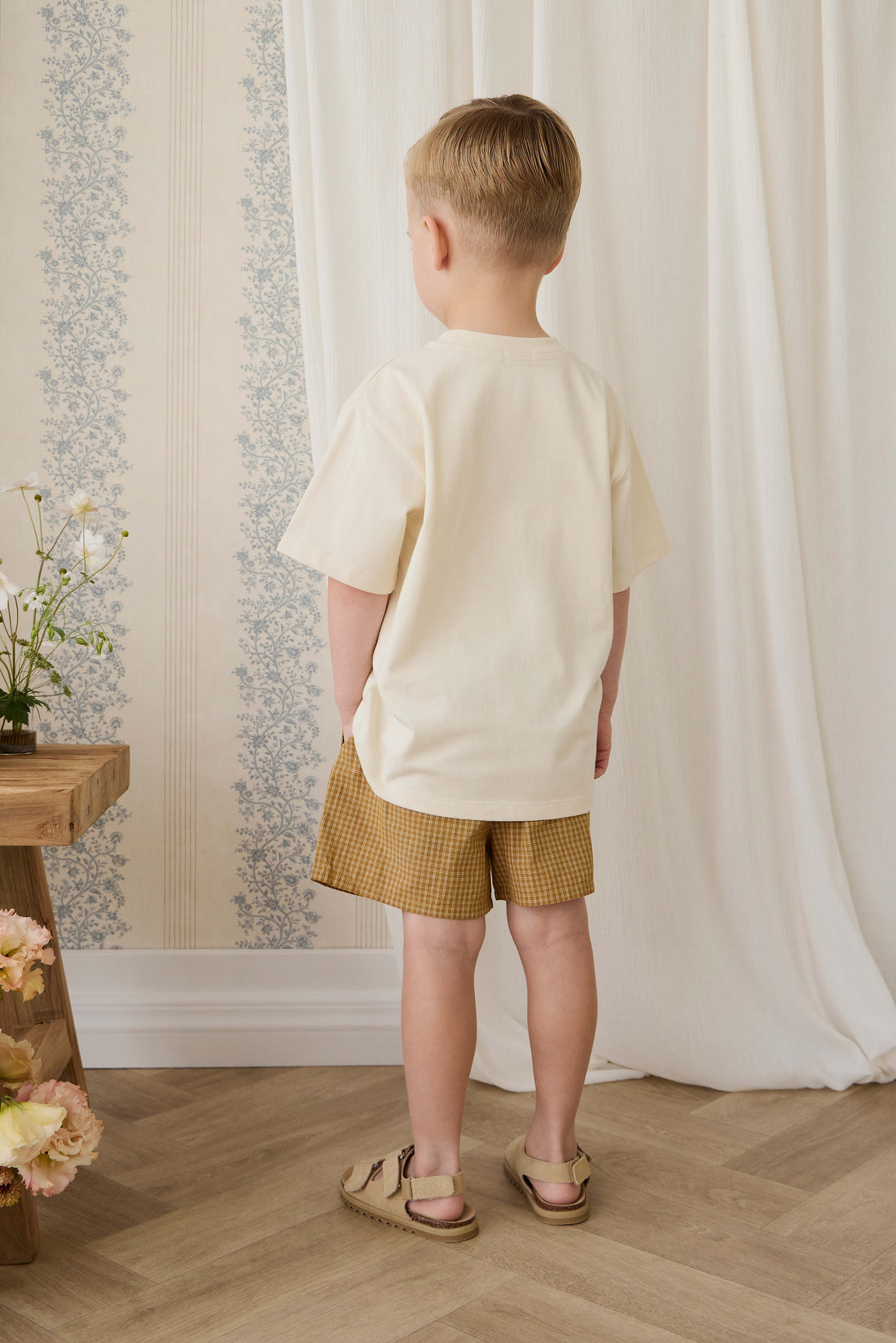 Organic Cotton Wilder Short - Windowpane Check Buckwheat Childrens Short from Jamie Kay NZ