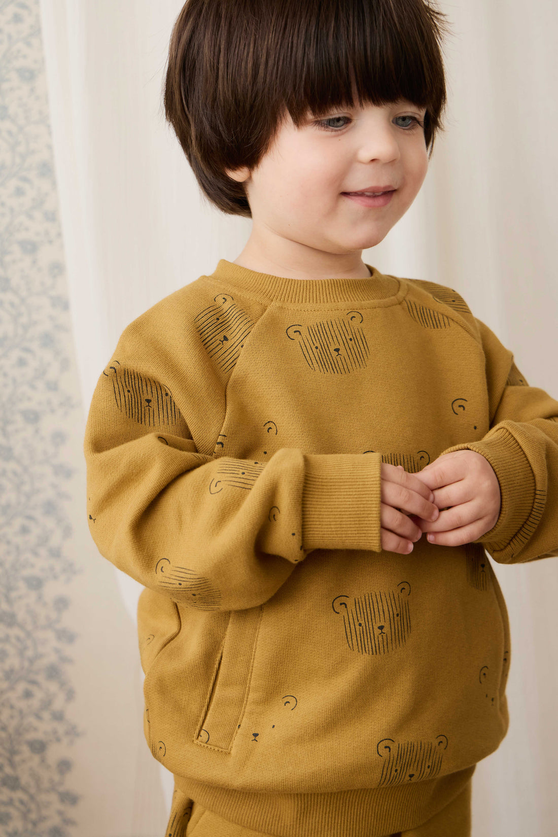 Organic Cotton Henry Sweatshirt - Buckwheat Teddy Face Childrens Sweatshirt from Jamie Kay NZ