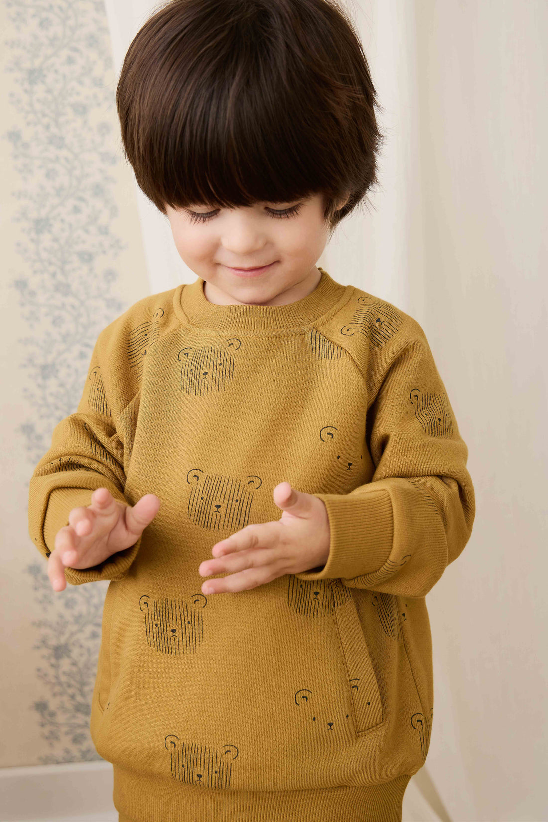 Organic Cotton Henry Sweatshirt - Buckwheat Teddy Face Childrens Sweatshirt from Jamie Kay NZ