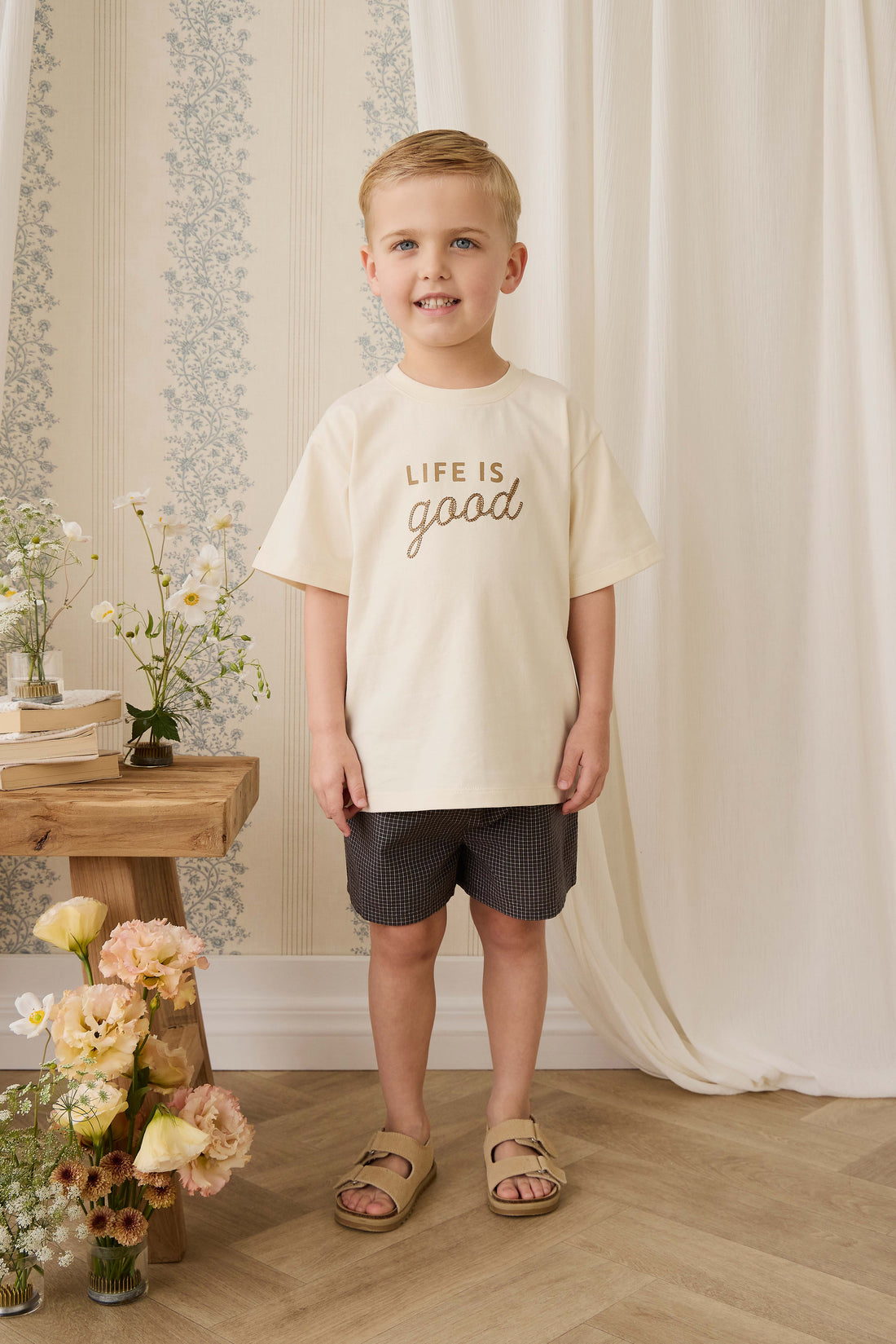 Organic Cotton Wilder Short - Basalt Grid Childrens Shorts from Jamie Kay NZ
