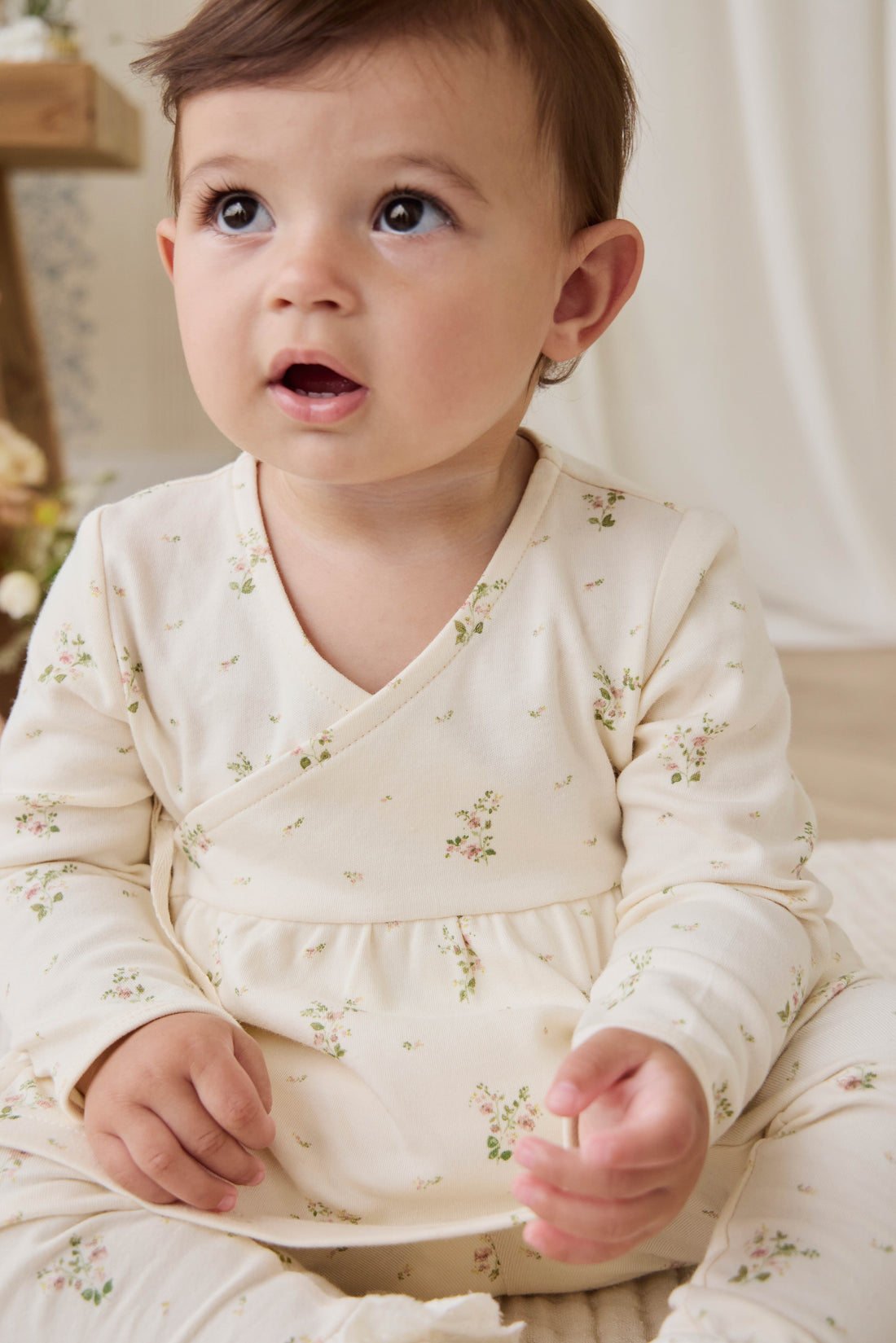 Organic Cotton Clemence Wrap Top - Josepha Egret Small Childrens Top from Jamie Kay NZ